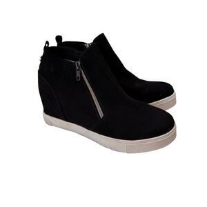 Steve Madden Boots Wedgie Women’s Size 5 Vegan Leather‎ Sneaker Double Zip Black